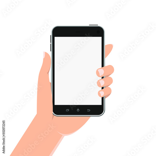 Hand holding phone vector design illustration isolated on white background