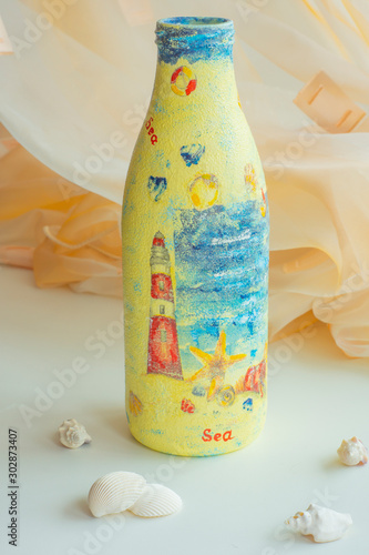 Fotografie decorative bottle. DIY home decor. decoupage home decor