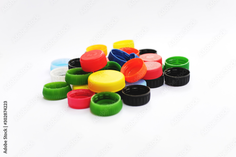 colorful plastic caps of PET bottles colorful plastic caps of PET bottles