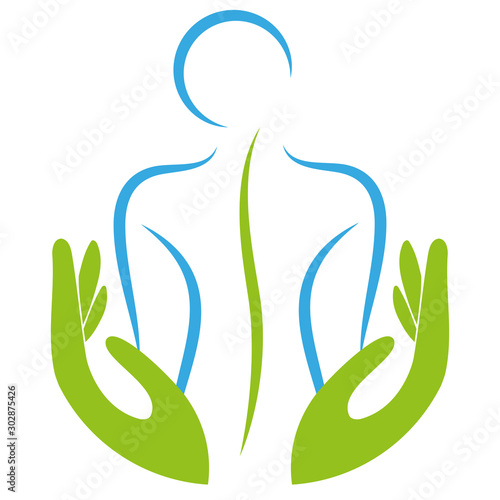 Person und Zwei Hände, Orthopädie, Chiropraktiker, Logo