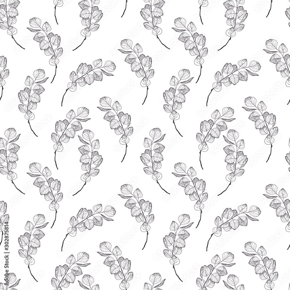 Fototapeta premium seamless pattern with ink hand drawn leaves