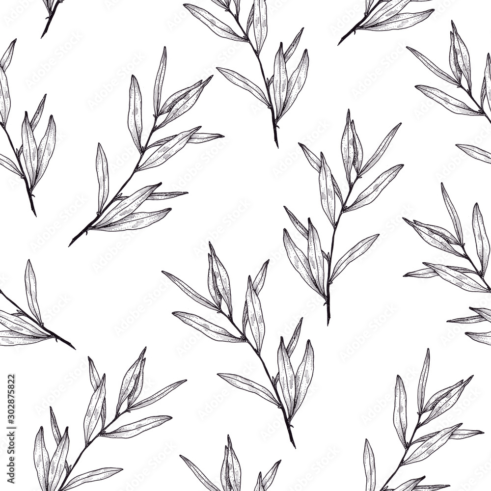 seamless pattern with ink hand drawn leaves seamless pattern with ink hand drawn leaves