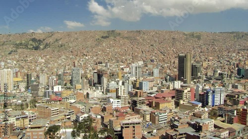 Aerial View of La Paz, Capital of Bolivia, in South America.  Pan Shot.  photo