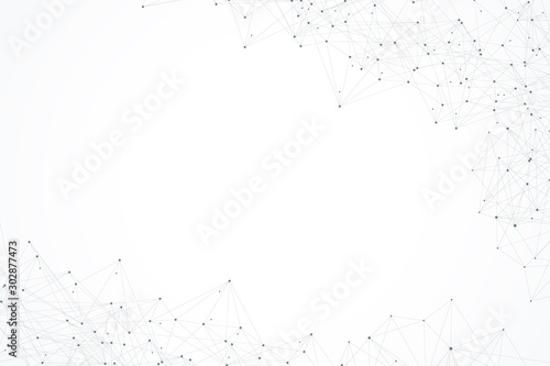 Abstract plexus background with connected lines and dots. Plexus geometric effect. Big data complex with compounds. Lines plexus, minimal array. Digital data visualization. Vector illustration