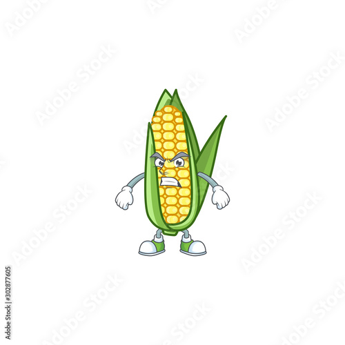Cartoon corn raw with the character annoyed