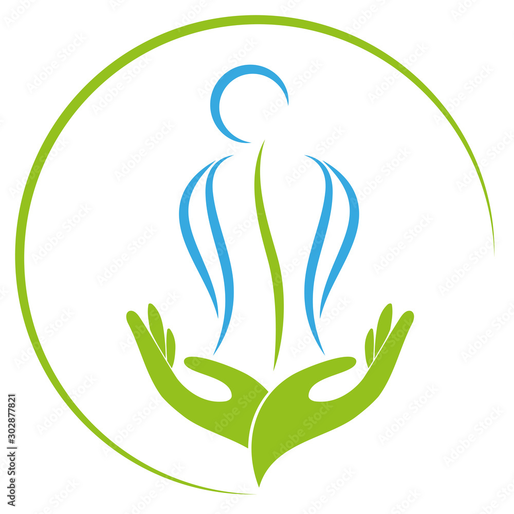 Zwei Hände und Person, Orthopädie und Heilpraktiker Logo, Icon Zwei Hände und Person, Orthopädie und Heilpraktiker Logo, Icon
