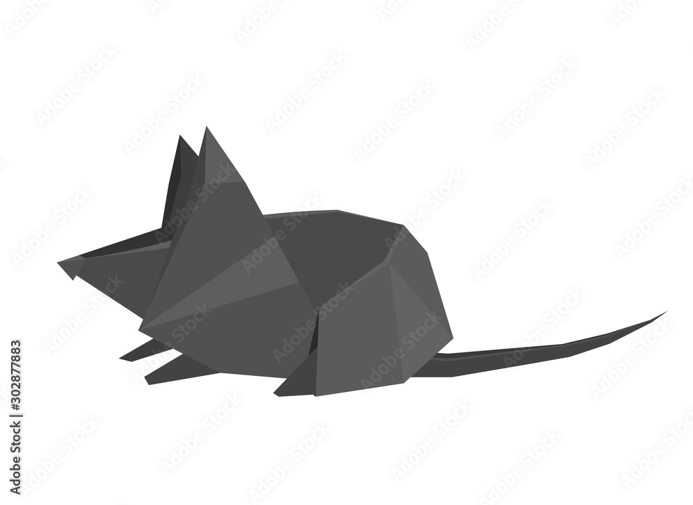 Fototapeta premium Polygonal illustration of a mouse. 3d paper origami rat. New Year symbol. The object is separate from the background. Vector element for greeting cards, banners and your design.