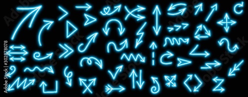 Arrow neon.Arrow neon vector.Arrow neon vector set.