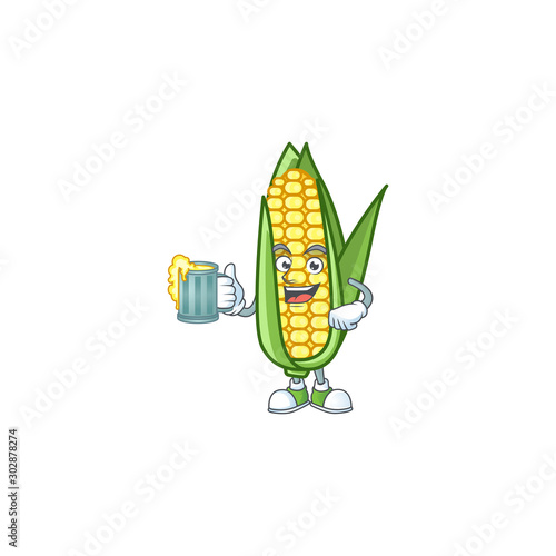 Character holding juice in the cartoon a corn