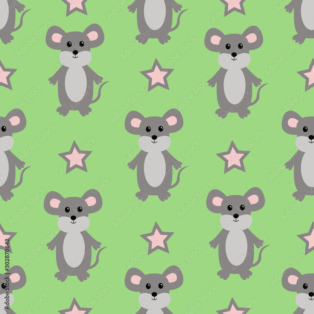 Seamless pattern with kawaii mouse and stars. Vector illustration. Seamless pattern with kawaii mouse and stars. Vector illustration.
