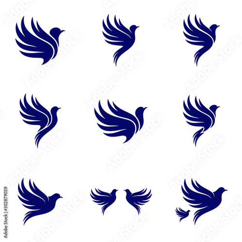 Set of Dove logo design concept vector. Bird logo template. Icon symbol. Illustration