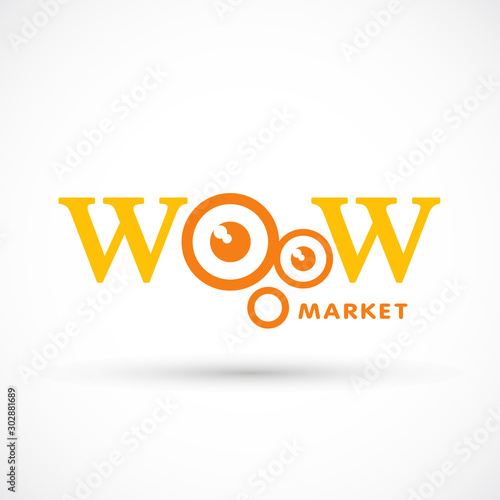 Wow logo market shop sign vector illustration