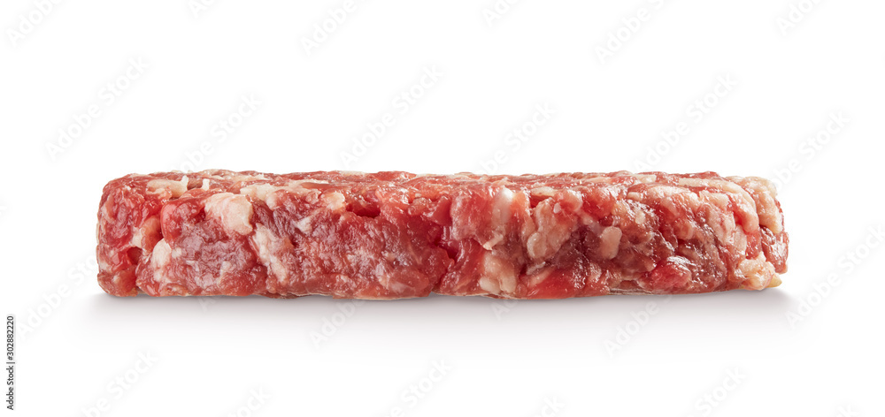 Raw hamburger patty isolated on white Raw hamburger patty isolated on white
