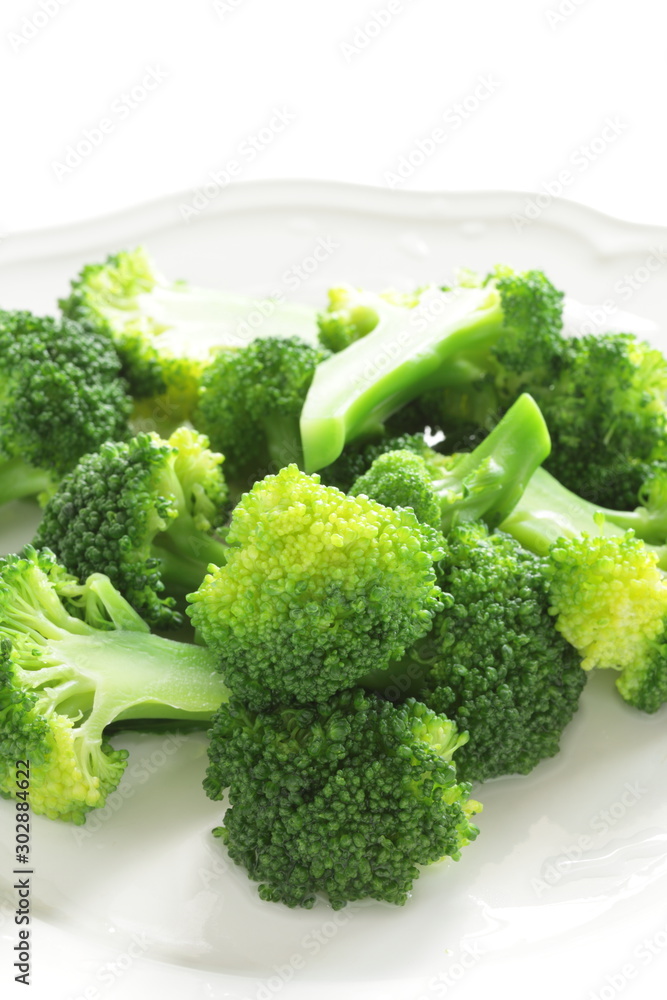 boiled broccoli on dish for healthy Chinese food image