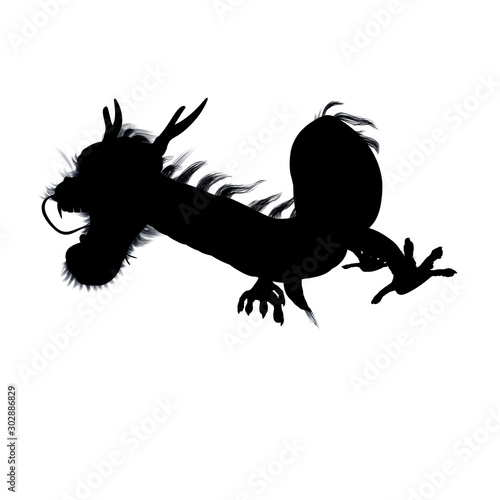 The Big Dragon Silhouette is in a pose to attack on white background. 3d rendering.  © suppa