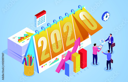Businessman next to the calendar discusses the new business operation plan
