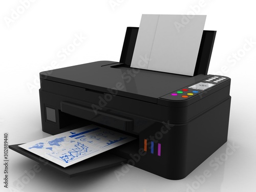 Tapet 3d illustration Generic inkjet printer CMYK cartridges