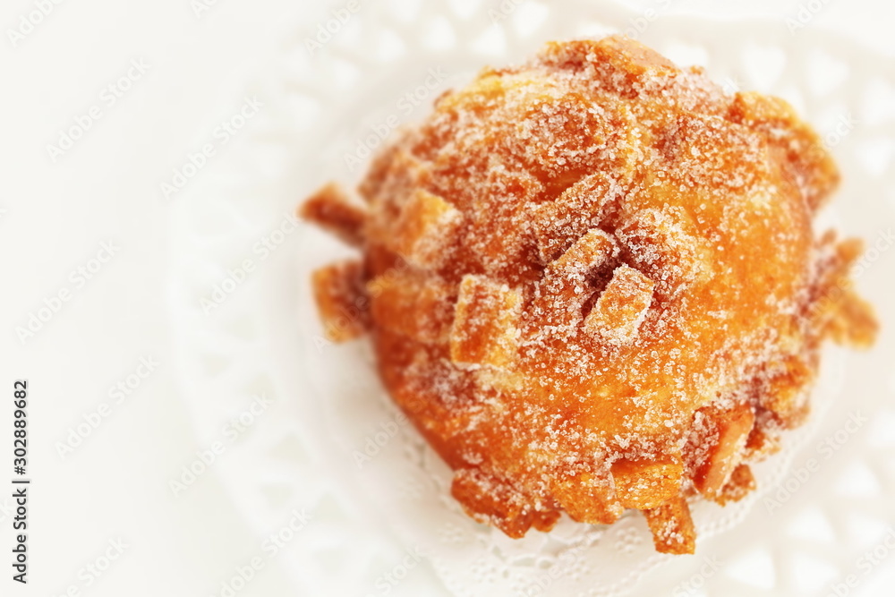 Sugar deep fried bread on dish with copy space Sugar deep fried bread on dish with copy space