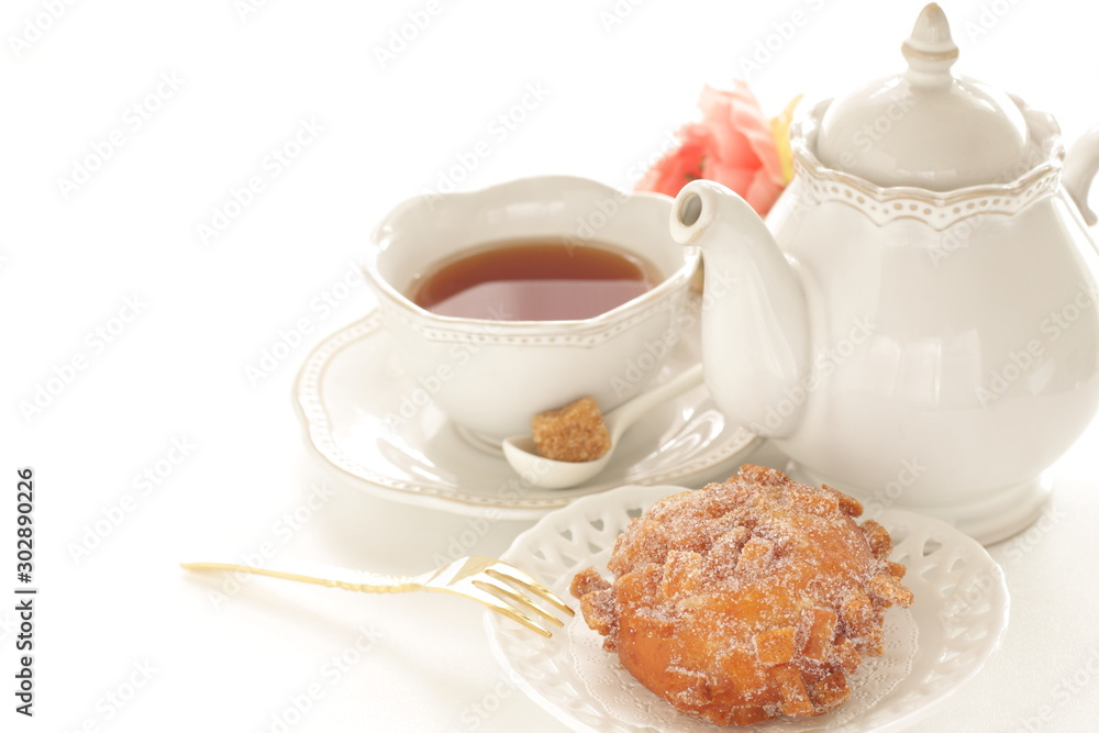 Sugar deep fried bread on dish with copy space Sugar deep fried bread on dish with copy space