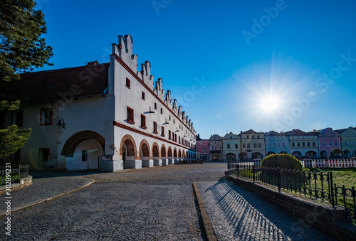 Scenic view of renaissance buildings on Husovo square, Nove Mesto nad Metuji, Czech Republic