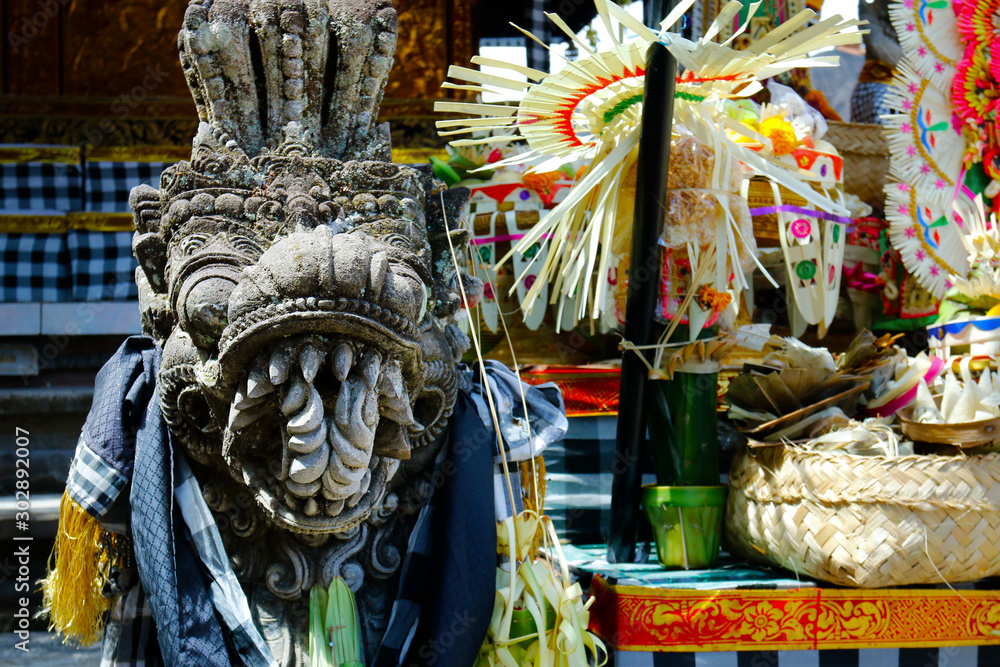  Stone carved statue of Barong in hindu temple in Bali-Indonesia