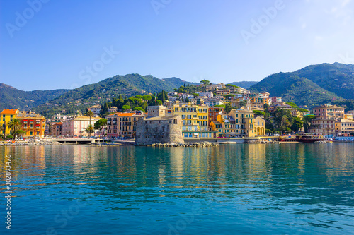 Travel view of town Rapallo at Italy