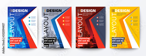 modern blue, red, yellow design template for poster flyer brochure cover. Graphic design layout with triangle graphic elements and space for photo background