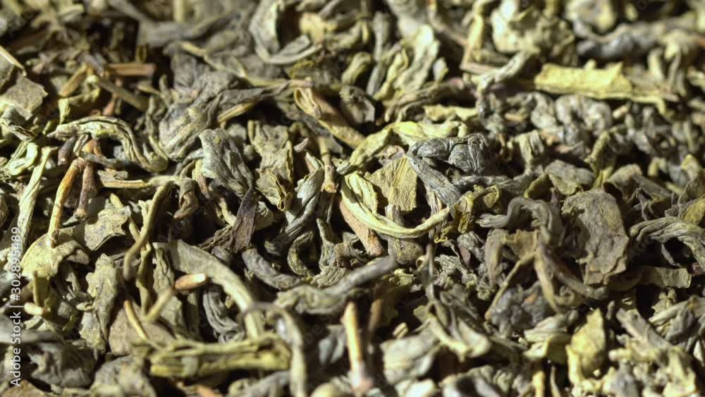 Macro close-up shot: Large-leaf green tea Macro close-up shot: Large-leaf green tea