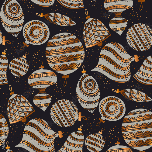 Black and gold xmas balls vector pattern