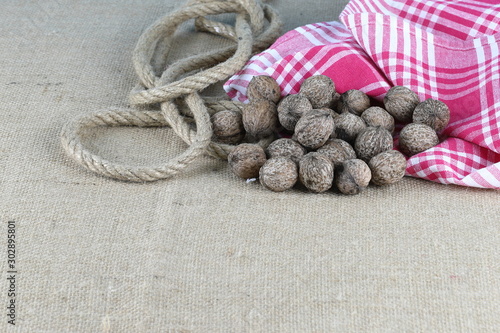 Walnut organic Burlap sack background and texture