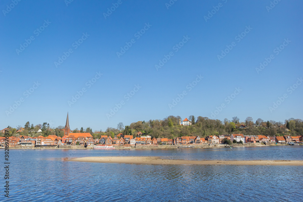 River Elbe and historic city Lauenburg in Schleswig-Holstein, Germany
