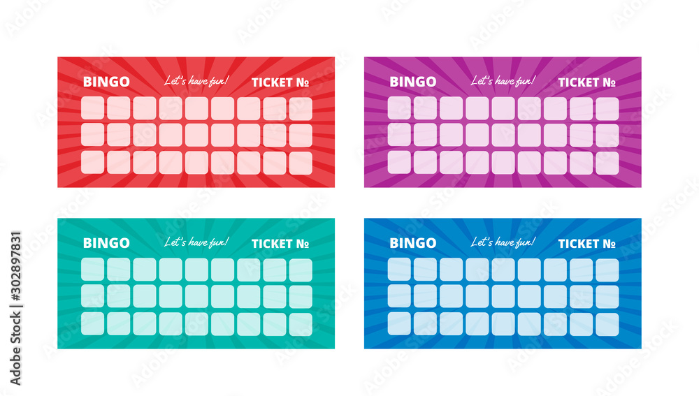 British bingo tickets with various glowing backgrounds. Vector lottery card templates with place for numbers. Ready for print