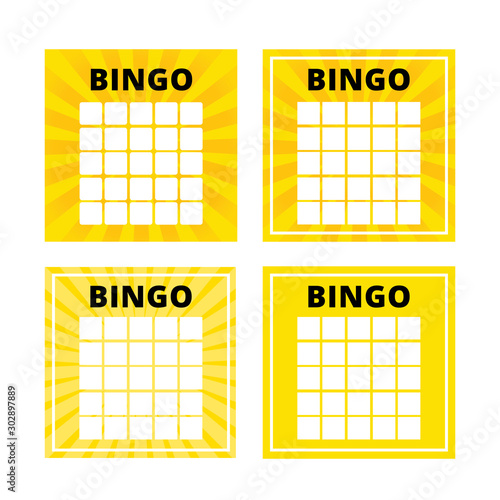 American bingo cards with place for numbers. Vector lottery tickets with bright yellow backgrounds. Ready for print