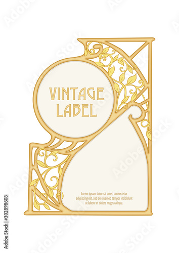 Label, decorative frame, border. Good for product label. with place for text Colored vector illustration. In art nouveau style, vintage, old, retro style. Isolated on white background..