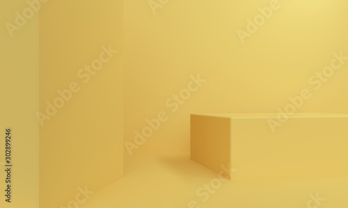 Yellow abstract background with square podium. 3d rendering