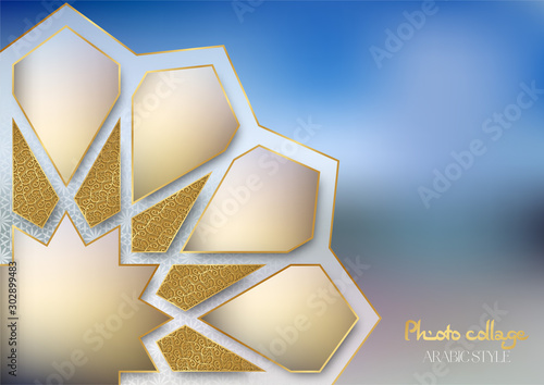 Template for photo collage in arabic style. Frames for clipping masks are in the vector file. Template for a photo album