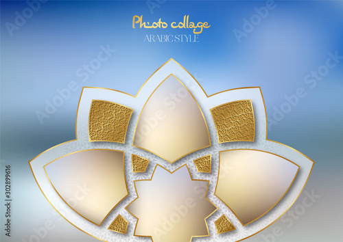 Template for photo collage in arabic style. Frames for clipping masks are in the vector file. Template for a photo album