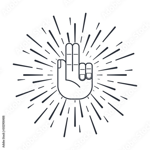 Hand with an oath gesture. Make a commitment. Vector linear icon on a white background.