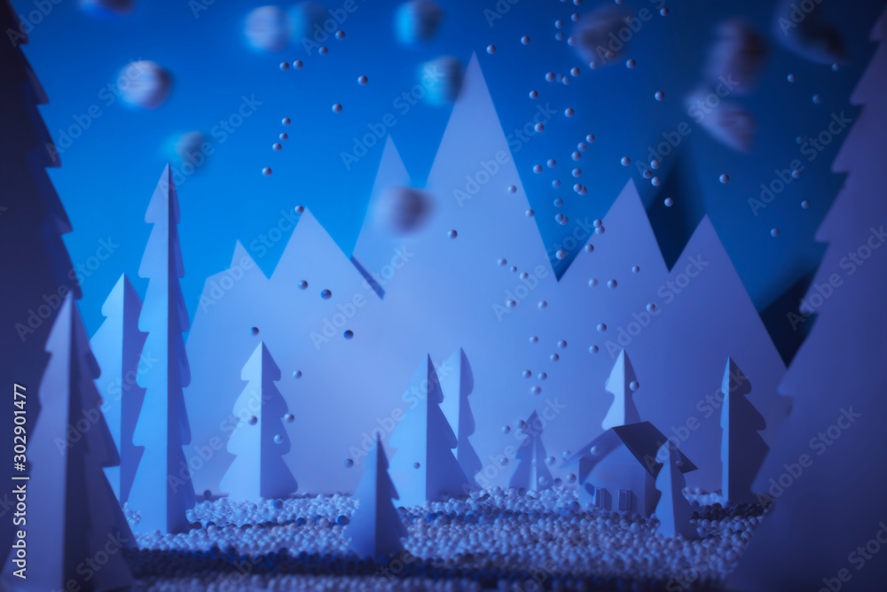  Winter and Christmas landscape made with paper.