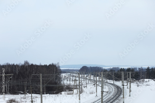 Winter landscape of country fields and roads © alexkich