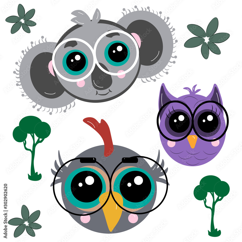 Fototapeta premium Cute animals postcard, card, wild animals, safari, domasticn mammals