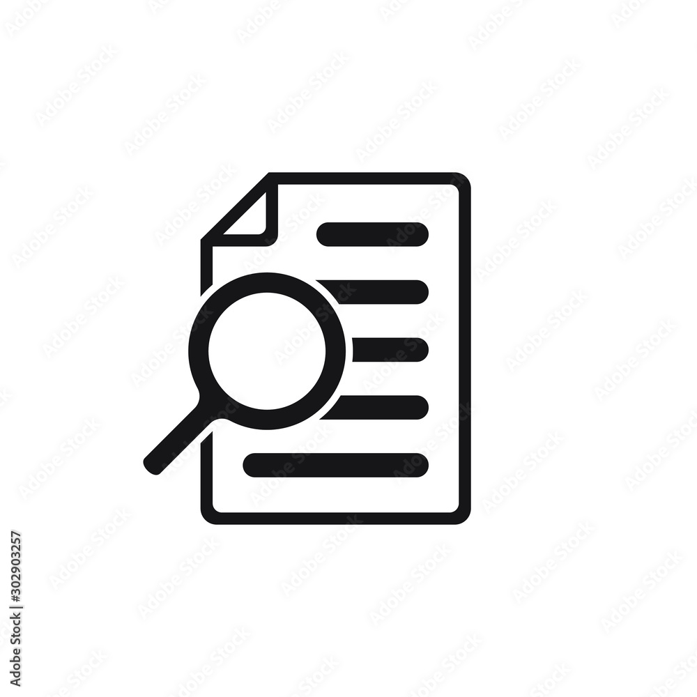 File search icon, document search, vector isolated. Document with magnifier loupe business concept. File search icon, document search, vector isolated. Document with magnifier loupe business concept.