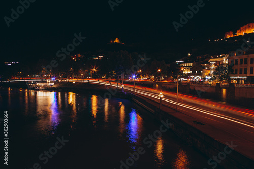 13.07.2018 Tbilisi, Georgia: view of the cultural Georgian night city of Tbilisi with its central square, tourists and night lights