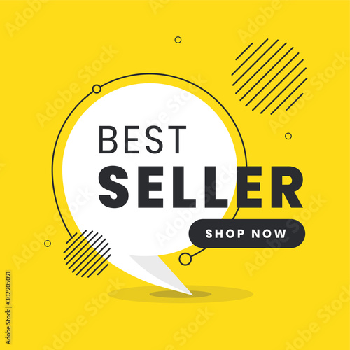 Bestseller label. Trendy flat vector bubble. Social media web banner for shopping, sale, product promotion. Vector backgrounds. Applicable for covers, placards, posters, flyers and banner designs.