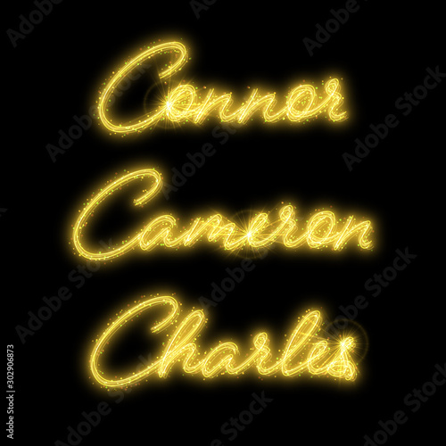 Male names made of sparkler. Design element for birthday card, bachelor party or wedding invitation