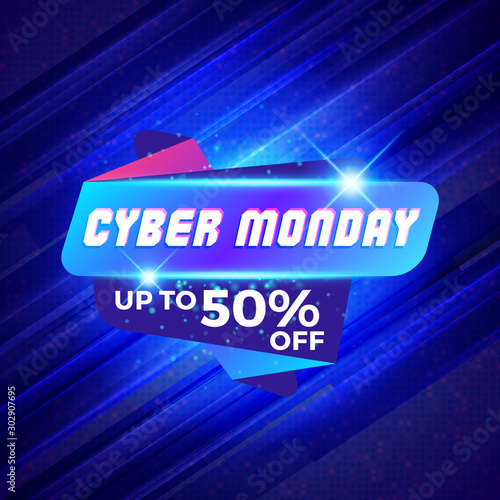 Cyber Monday sale sticker. Discount banner. Special offer sale tag on dark blue background. Vector illustration
