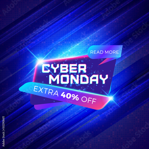 Cyber Monday sale sticker. Discount banner. Special offer sale tag on dark blue background. Vector illustration