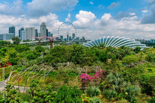Photography City view of  skyline and Gardens by the Bay in Singapore.