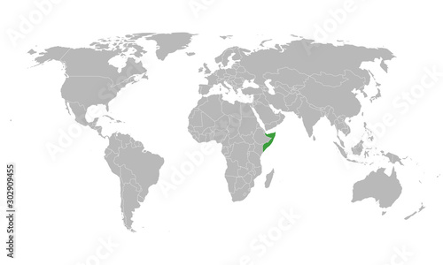 African country somalia highlighted in world map vector