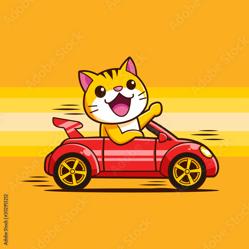 cute Cat Kitten driving a car fast